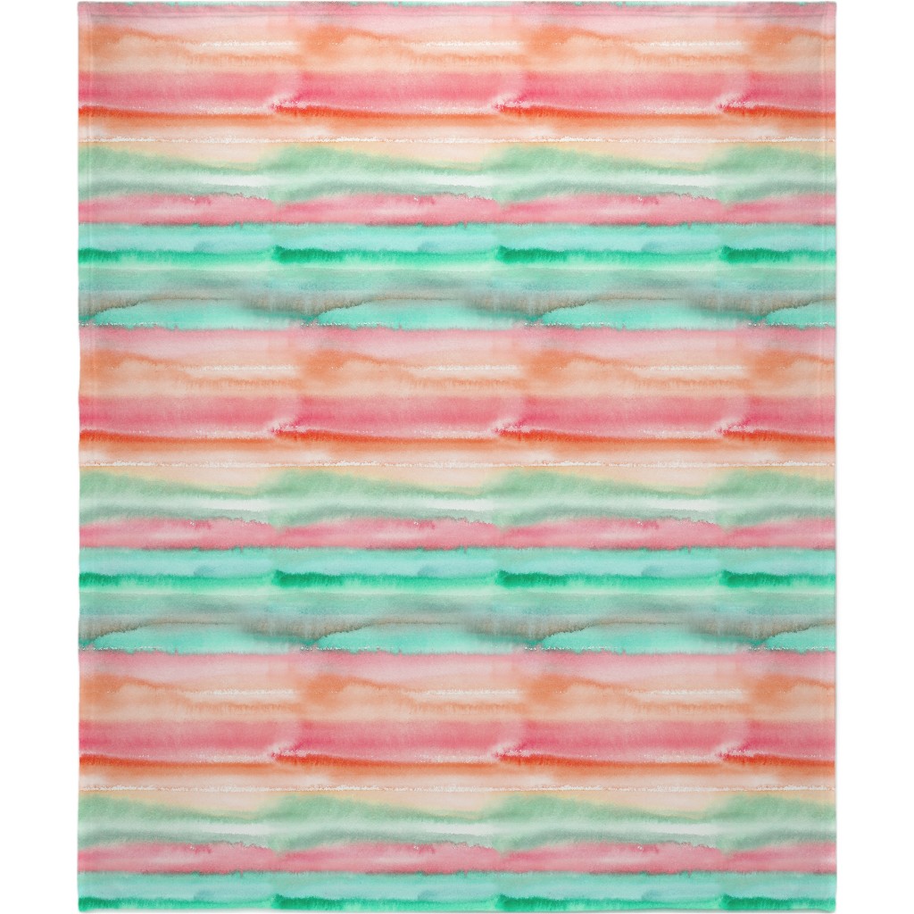 Ombre Watercolor Sunset - Green & Pink Blanket, Fleece, 50x60, Multicolor