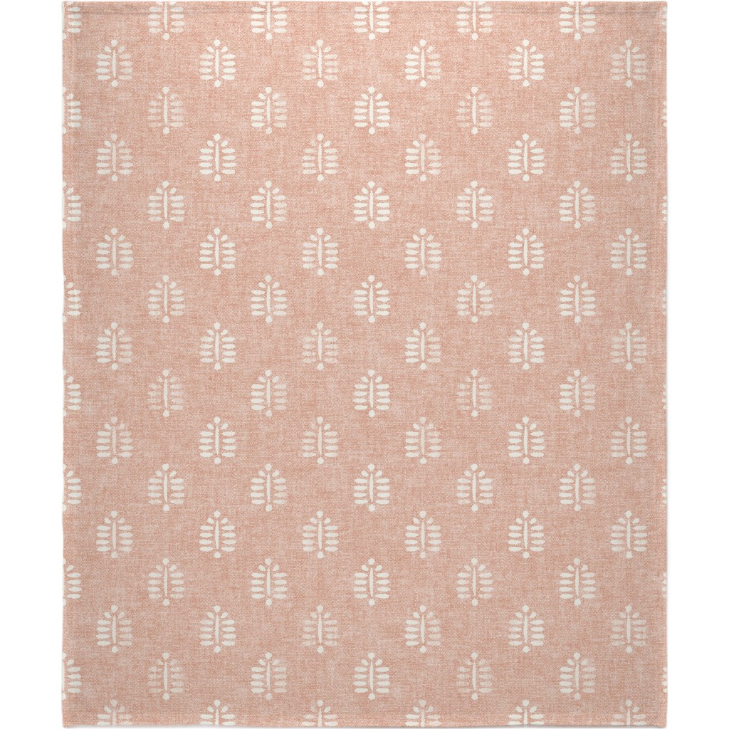 Block Print Fern - Dusty Pink Blanket, Fleece, 50x60, Pink