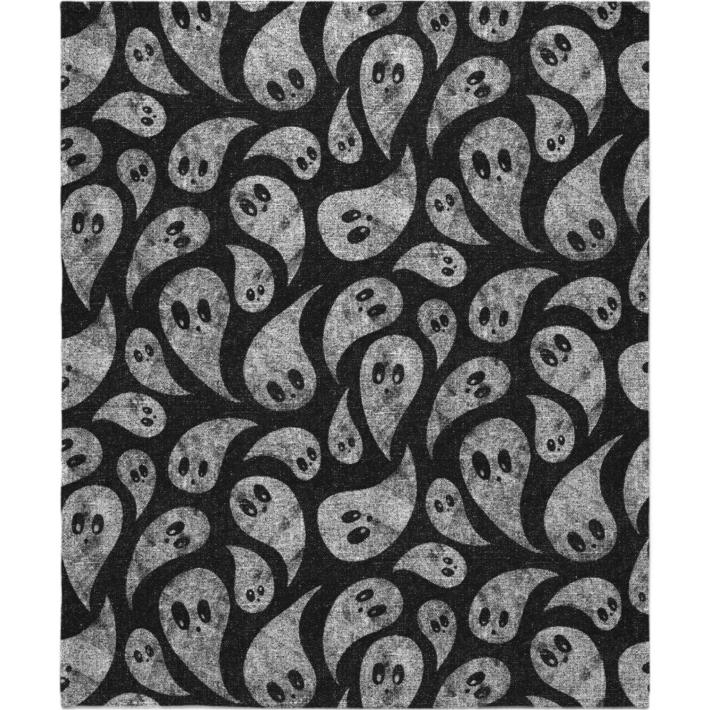 Spooky Ghosts - Black Blanket, Fleece, 50x60, Black