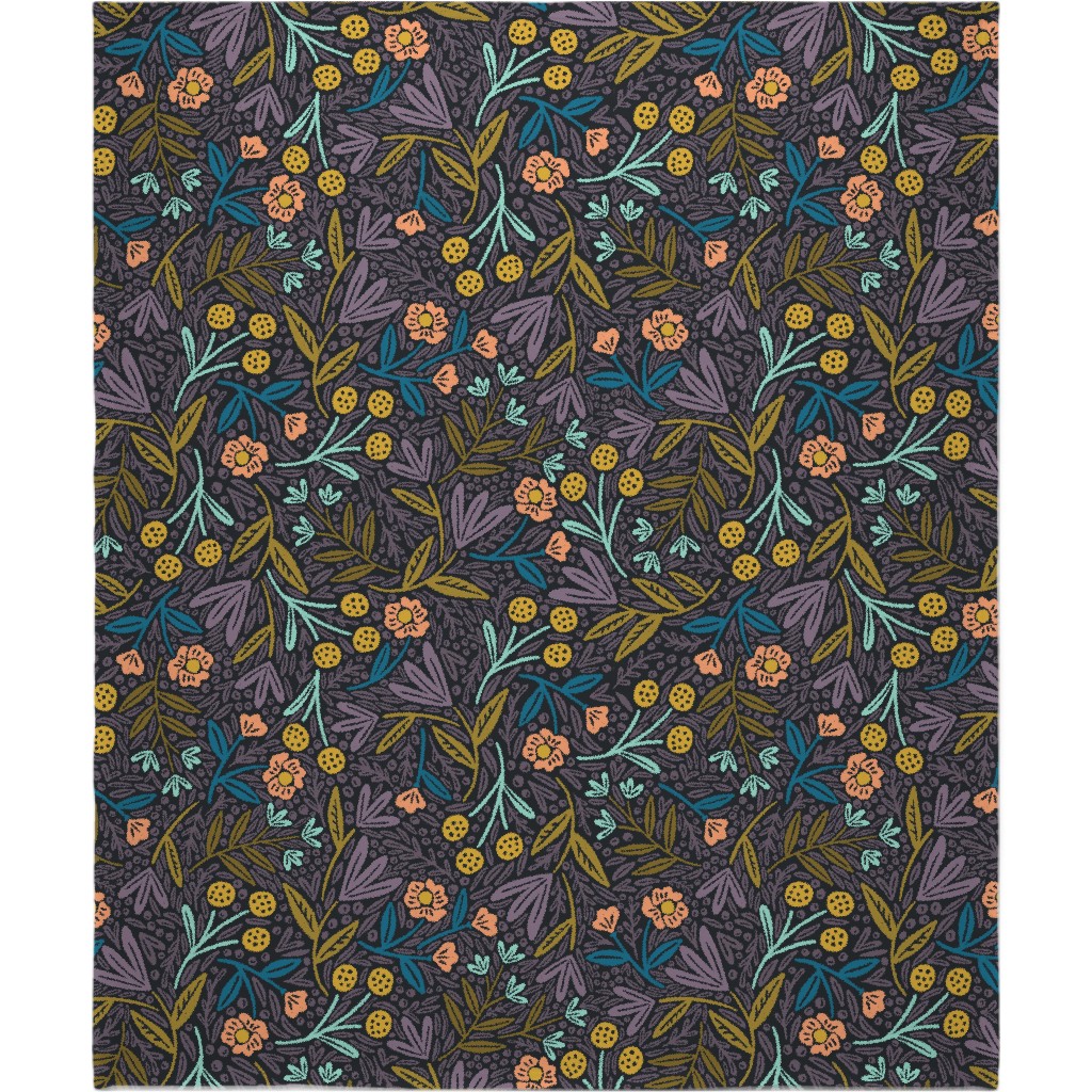 Lorelei Floral - Purple Blanket, Fleece, 50x60, Purple