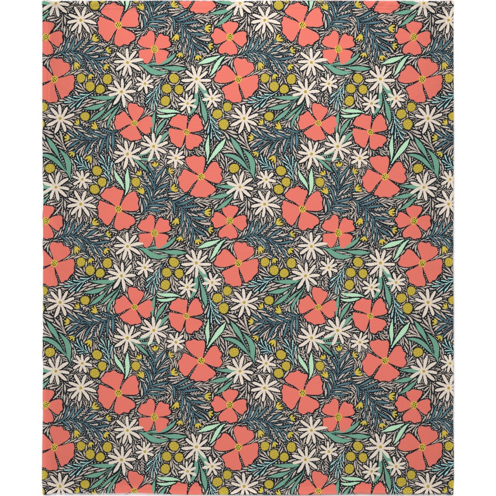 Hilda Floral - Coral Blanket, Fleece, 50x60, Multicolor