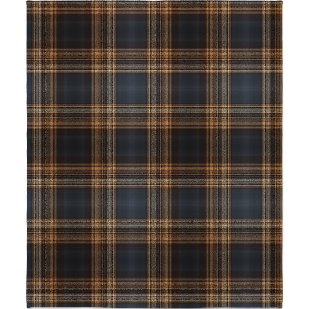 Fine Line Plaid - Dark Blue and Brown Blanket, Fleece, 50x60, Brown