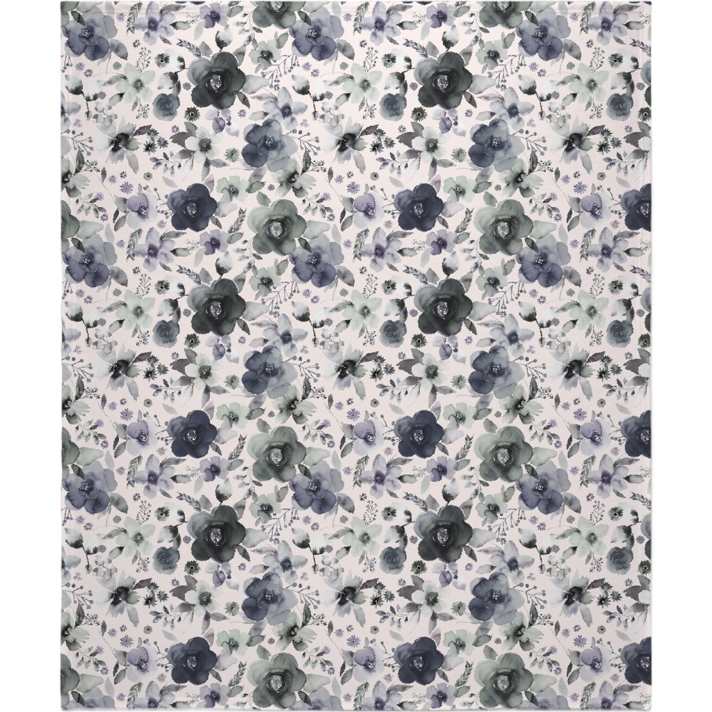 Wintery Watercolor Flower Bouquets - Navy Blanket, Fleece, 50x60, Blue, True Blue