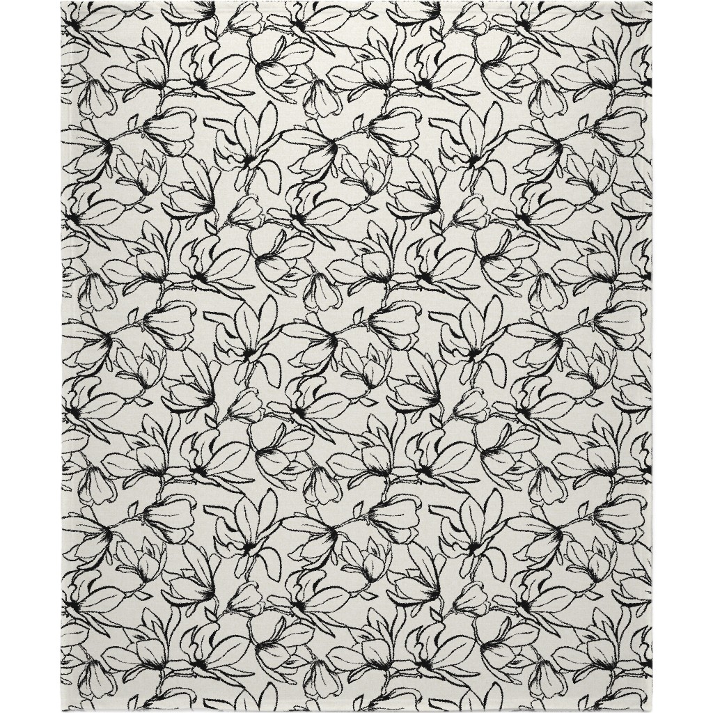 Magnolia Garden - Textured - White & Black Blanket, Fleece, 50x60, Beige, Pearl