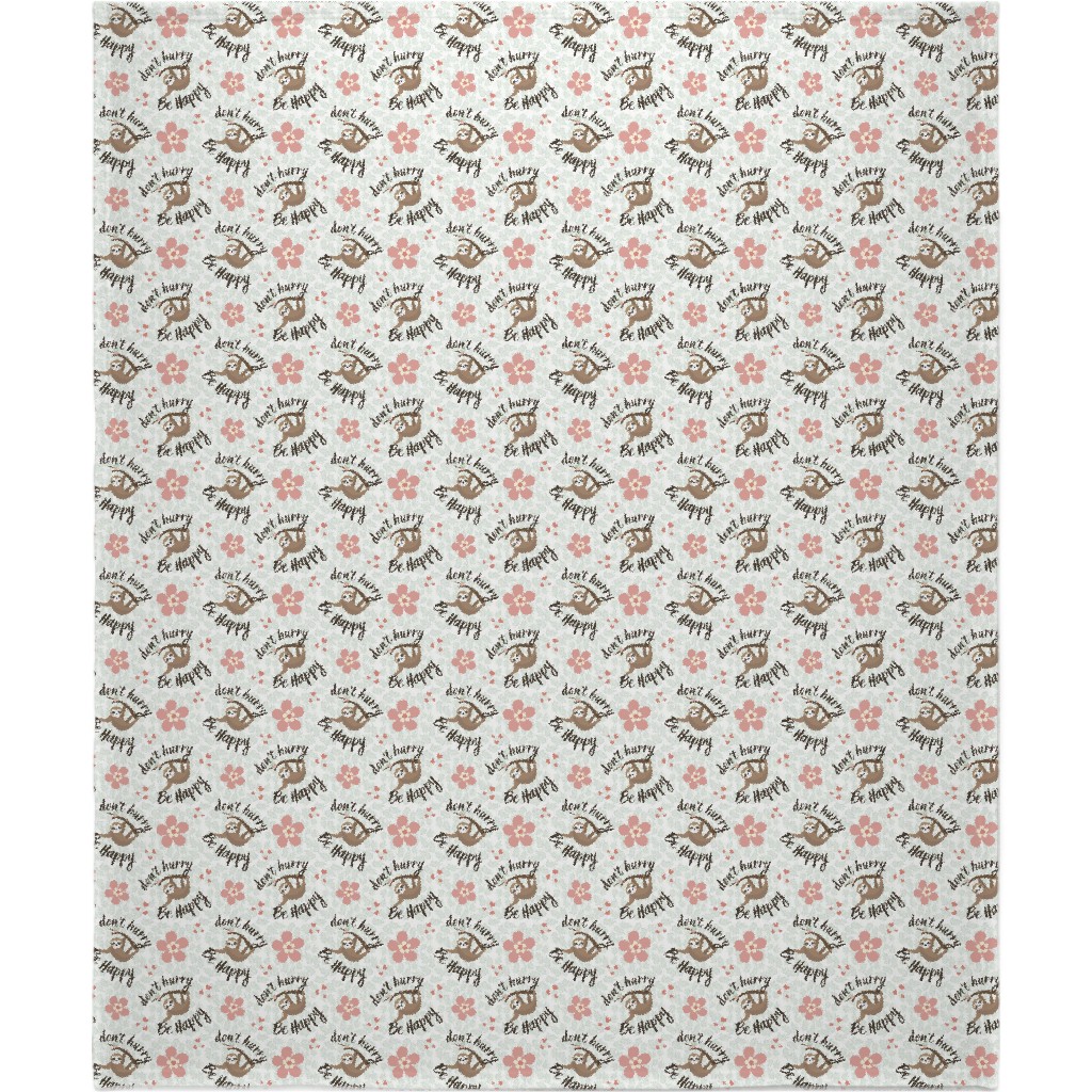 Don't Hurry Be Happy Sloth Blanket, Fleece, 50x60, Beige, Pearl