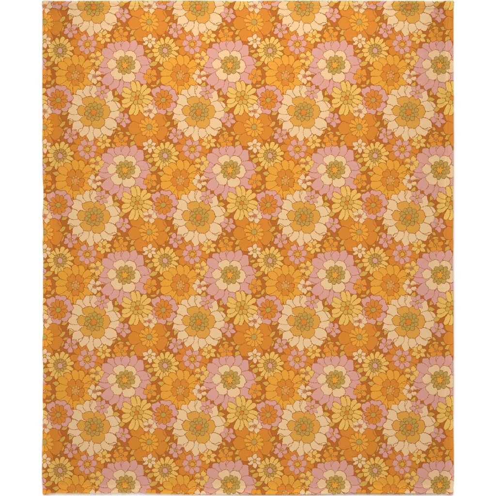 Avery Retro Floral Blanket, Fleece, 50x60, Orange, Tawny