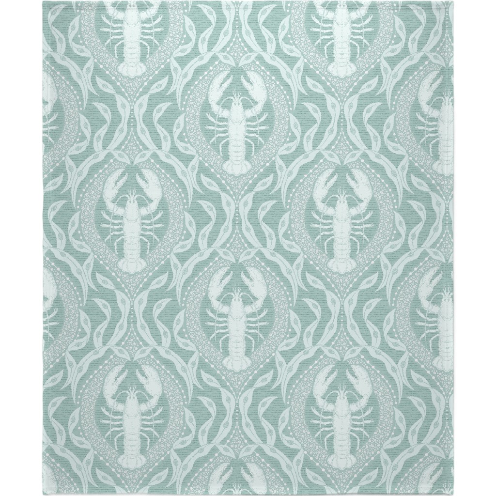 Lobster and Seaweed Nautical Damask Blanket, Fleece, 50x60, Green, Aloe