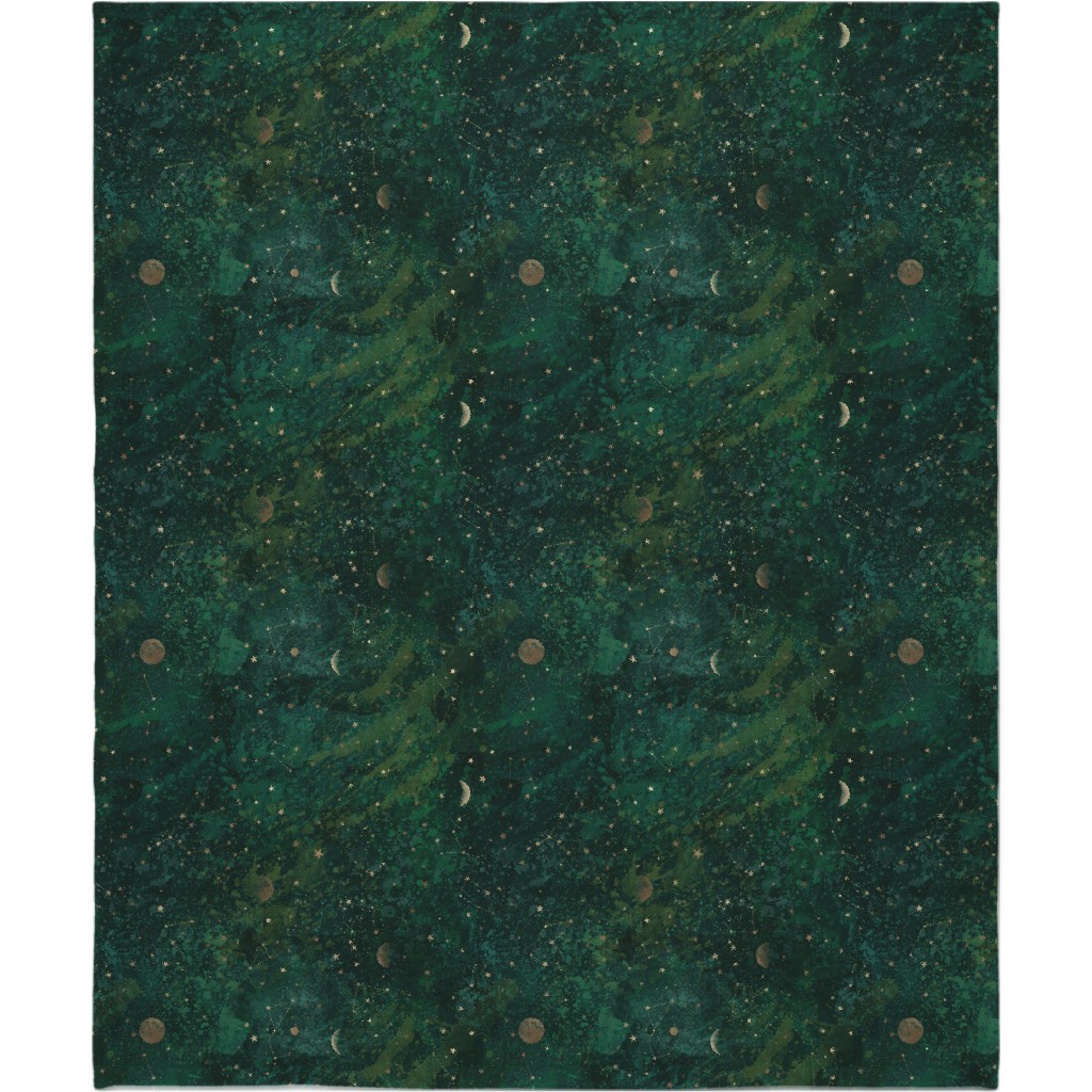 Moon and Stars - Green Blanket, Fleece, 50x60, Green, Classic Green
