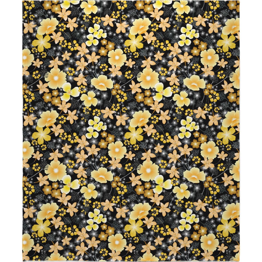 Thicket Floral - Yellow Blanket, Fleece, 50x60, Yellow