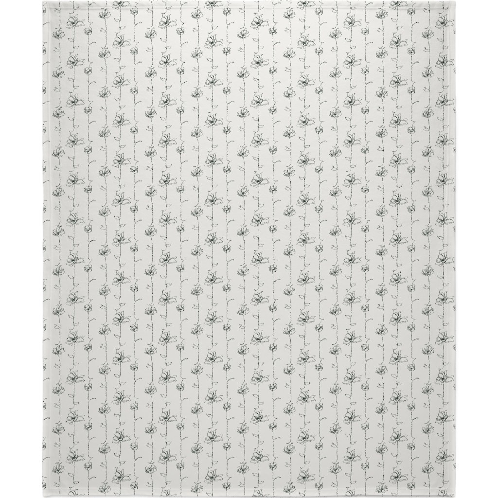 One Line Floral - Light Blanket, Fleece, 50x60, White, White