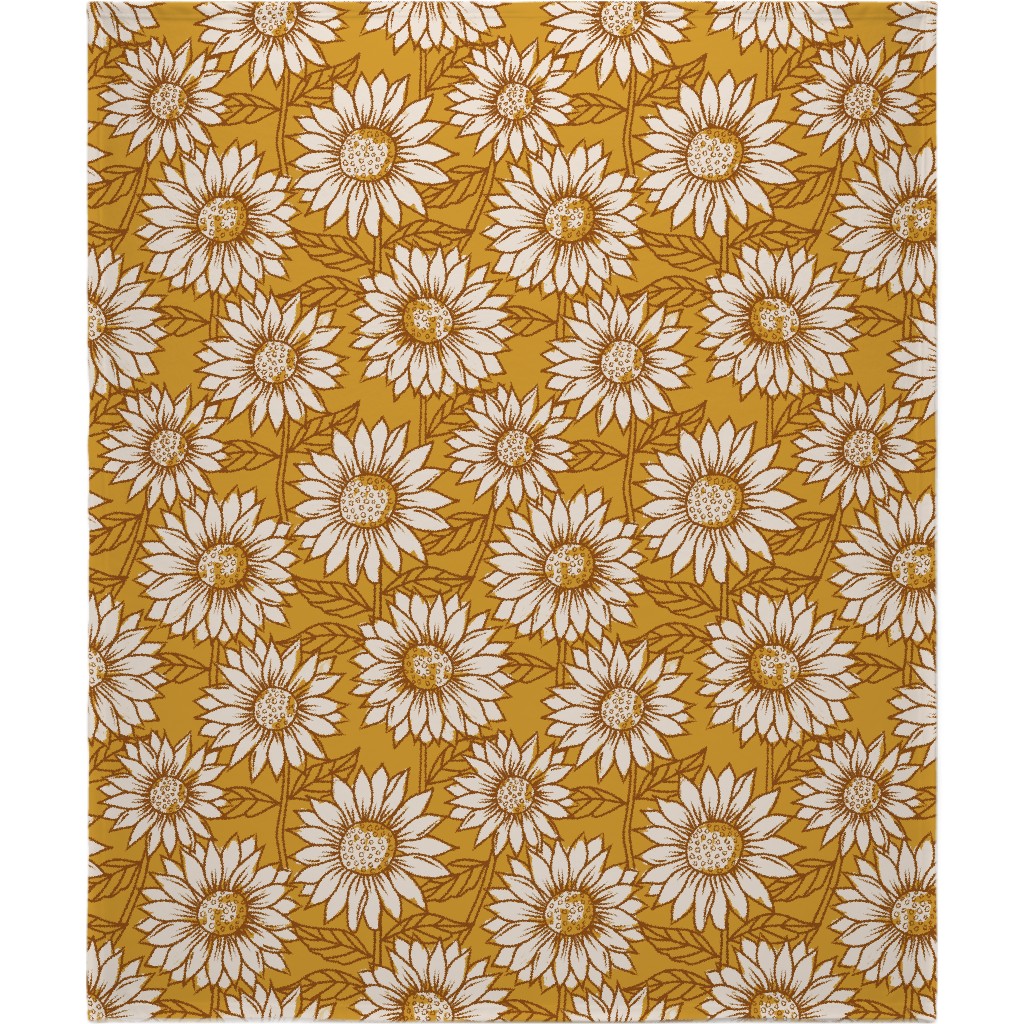 Golden Sunflowers - Yellow Blanket, Fleece, 50x60, Yellow