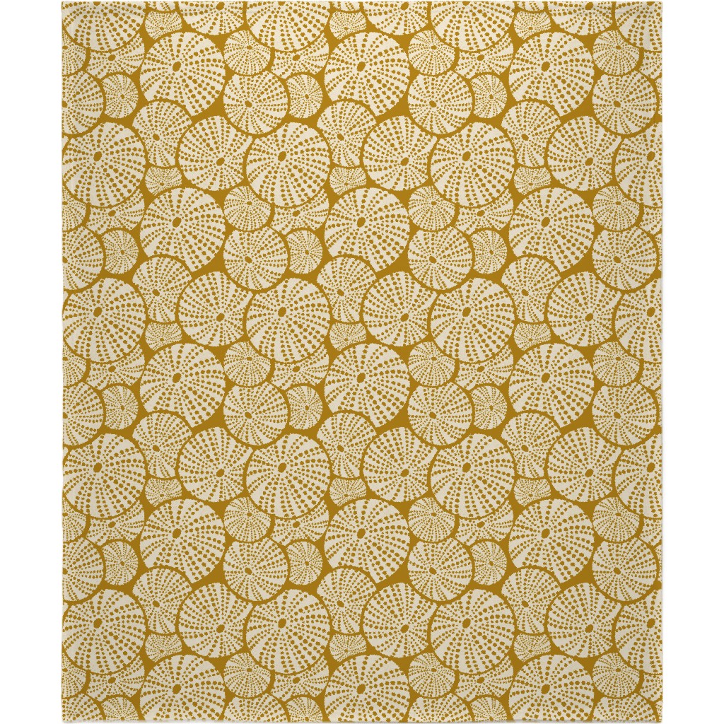 Bed of Nautical Sea Urchins - Ivory on Golden Yellow Blanket, Fleece, 50x60, Yellow