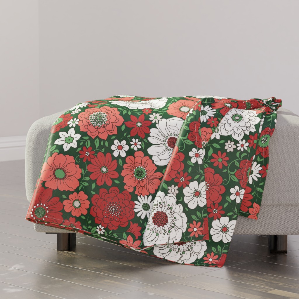 Camilla Retro Floral Christmas - Red and Green Blanket | Shutterfly