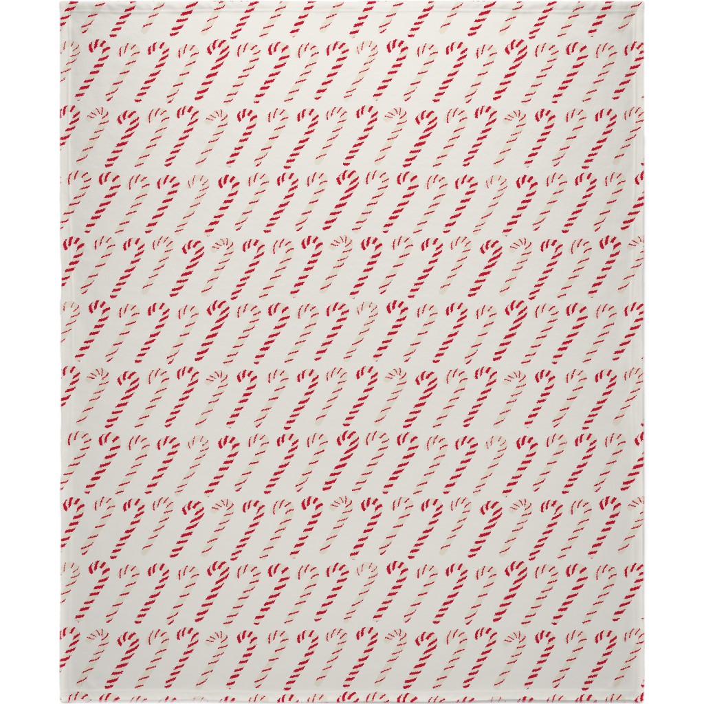 Dancing Candy Canes on White Blanket, Fleece, 50x60, Red, Red