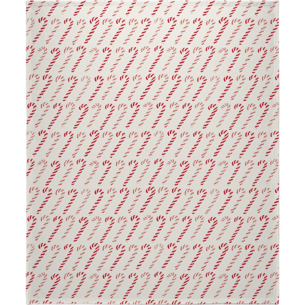 Dancing Candy Canes on White Blanket, Fleece, 50x60, Red