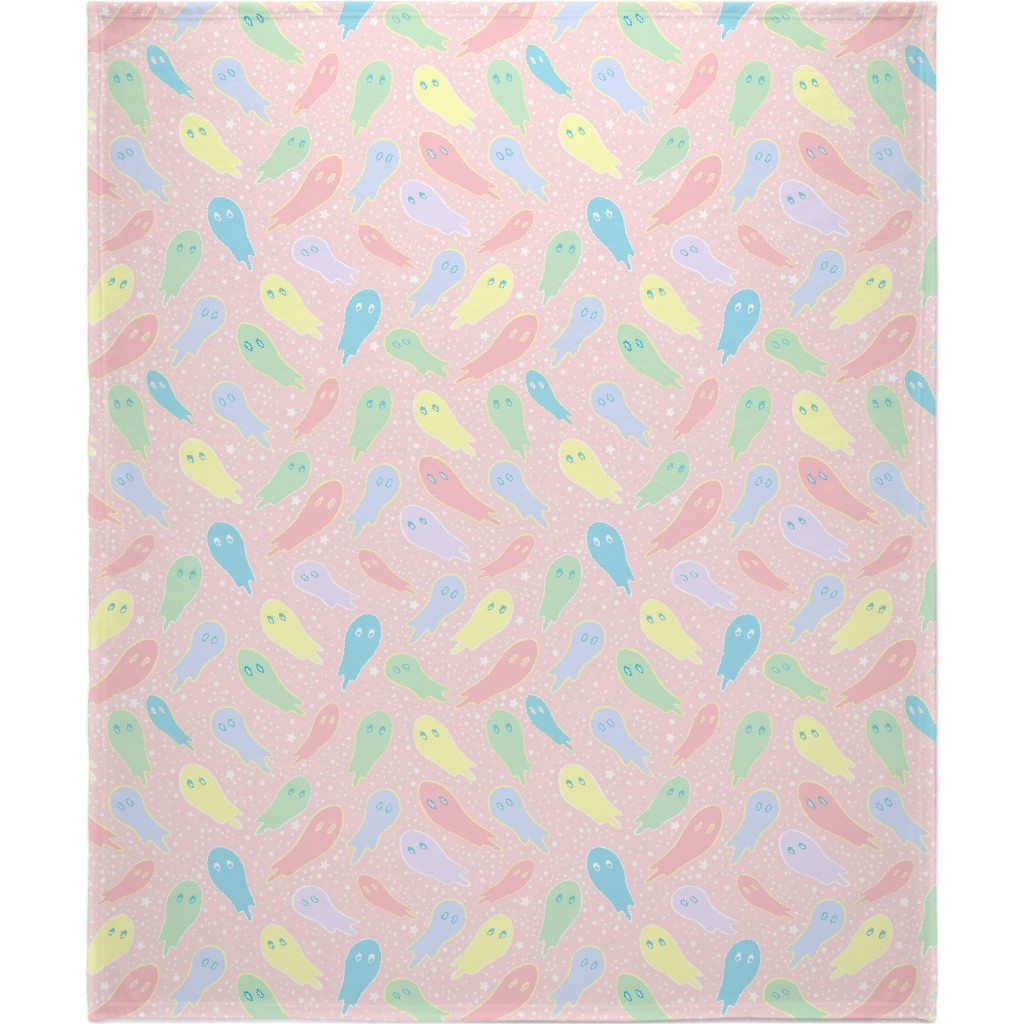 Pastel Ghosts on Pink Blanket, Fleece, 50x60, Multicolor