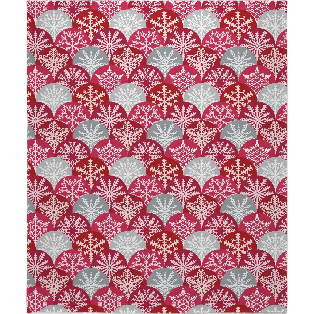 Christmas Snowflake Scallop Blanket, Fleece, 50x60, Red