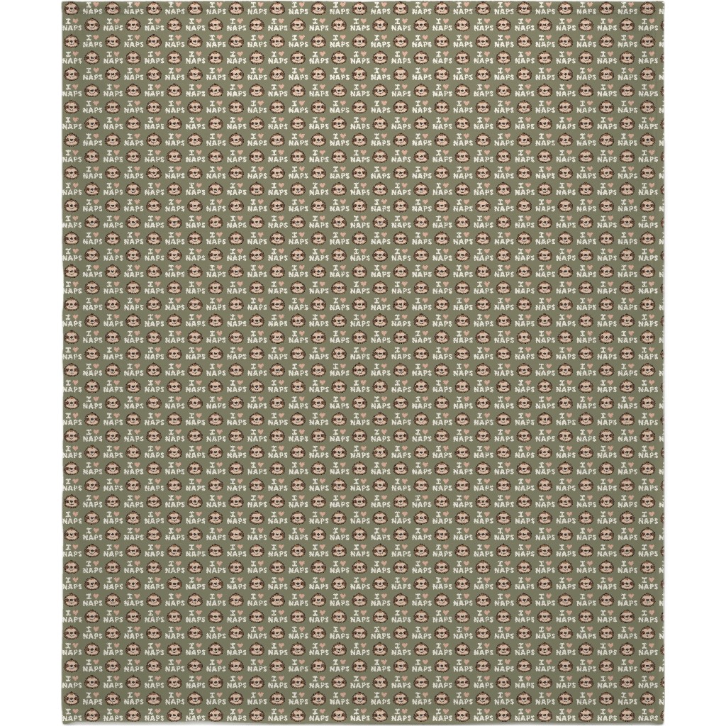 I Heart Naps - Cute Sloths - Olive Green Blanket, Fleece, 50x60, Green, Classic Green