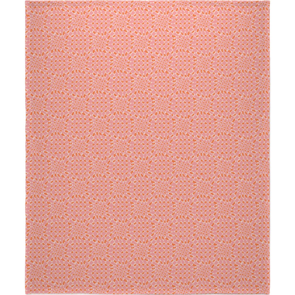 Trippy Checker - Floral - Pink and Orange Blanket, Fleece, 50x60, Pink