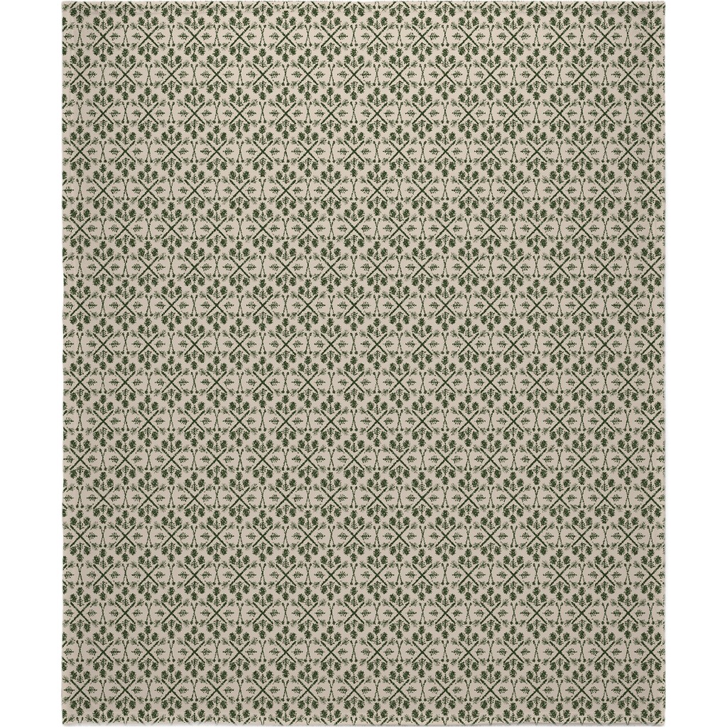 Winter Ski Season - Pine and Tan Blanket, Fleece, 50x60, Green, Classic Green