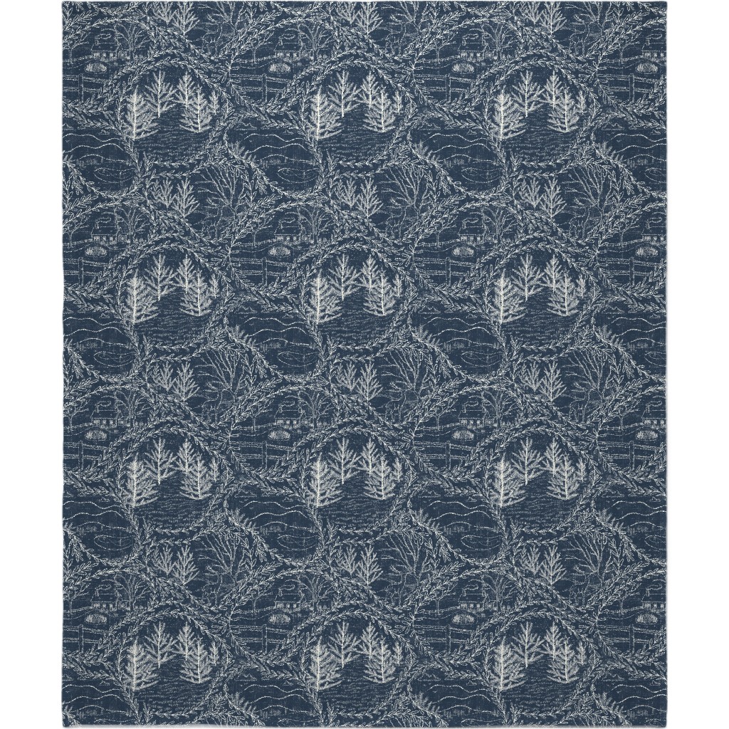 Winter Holiday Toile - Navy Blanket, Fleece, 50x60, Blue