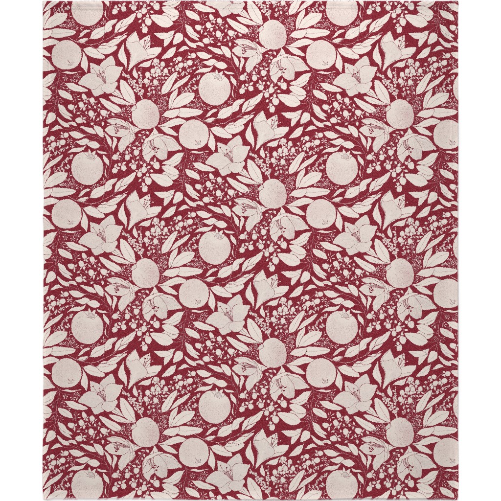 Winter Florals - Burgundy Blanket, Fleece, 50x60, Red