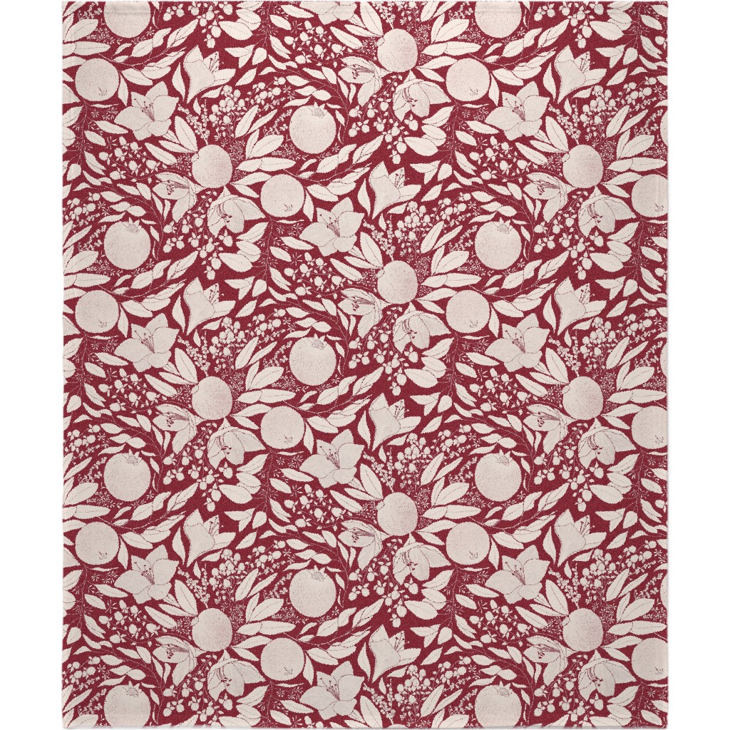 Winter Florals - Burgundy Blanket, Fleece, 50x60, Red, Red