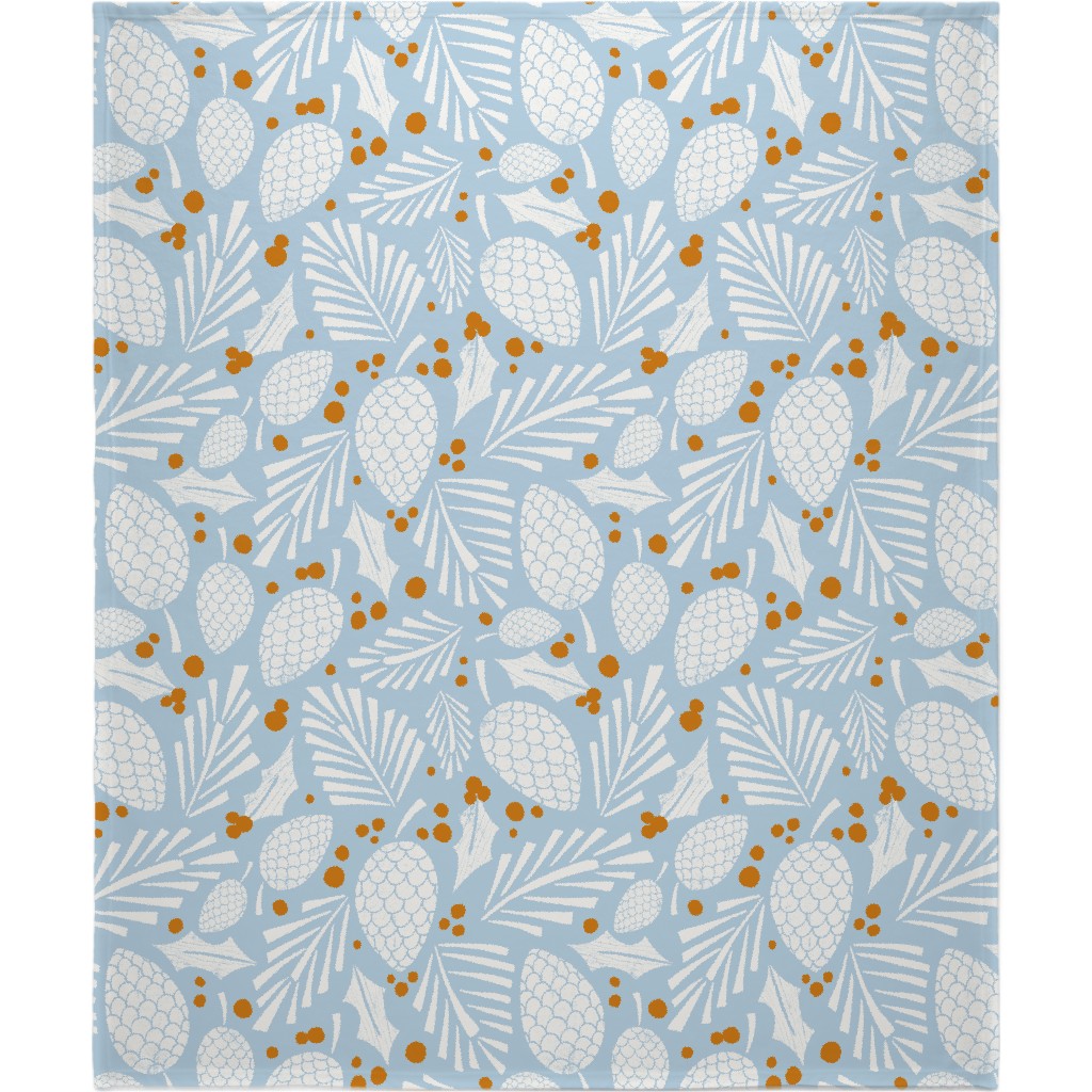 Winter Woodlands Christmas Pinecones Blanket, Fleece, 50x60, Blue, Oasis