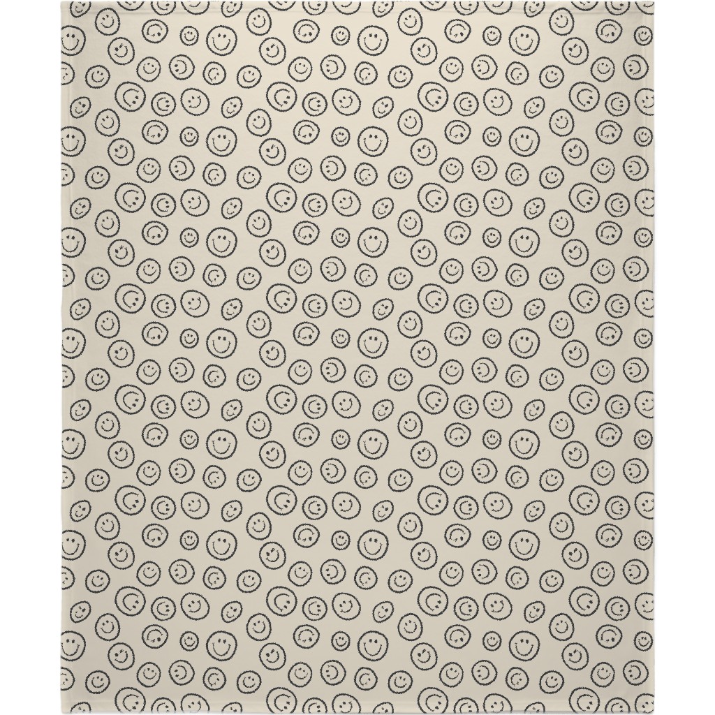 Smiley Winking Faces Blanket, Fleece, 50x60, Beige, Sand