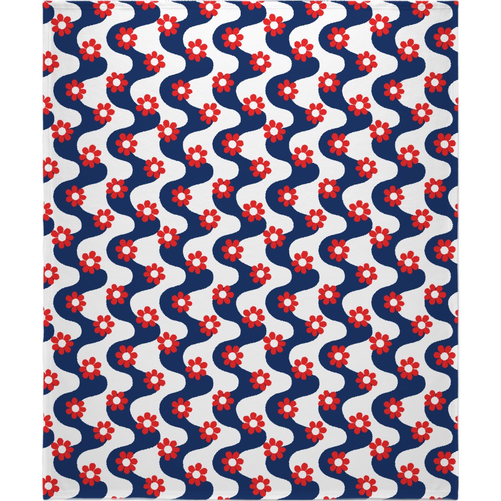 Groovy Daisy Rainbow Blanket, Fleece, 50x60, Multicolor, Navy