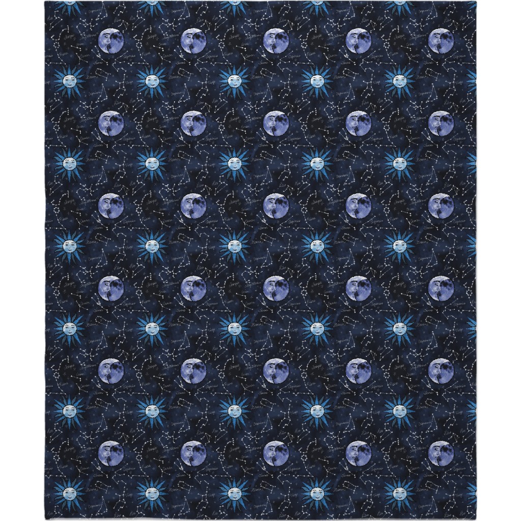 Celestial Star Signs Blanket, Fleece, 50x60, Blue, Baltic