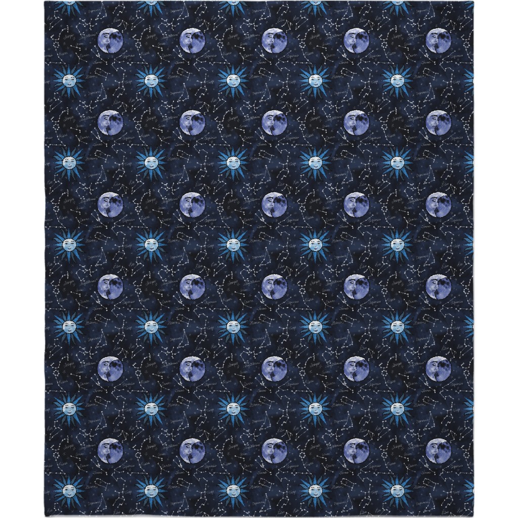 Celestial Star Signs Blanket, Fleece, 50x60, Blue