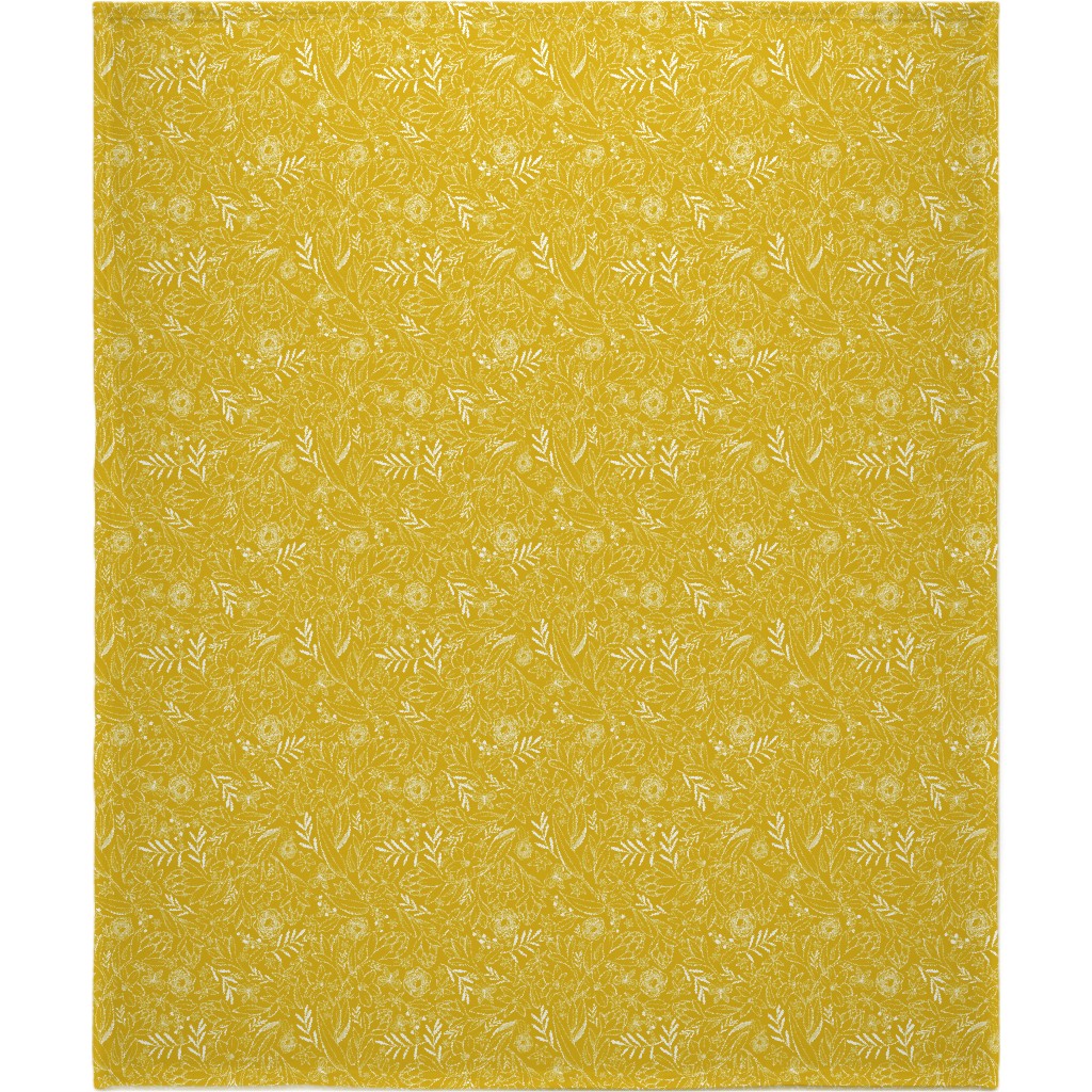 Botanical Floral Sketchbook - Yellow Blanket, Fleece, 50x60, Yellow