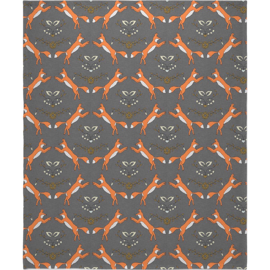 Foxen - Gray and Orange Blanket, Fleece, 50x60, Gray