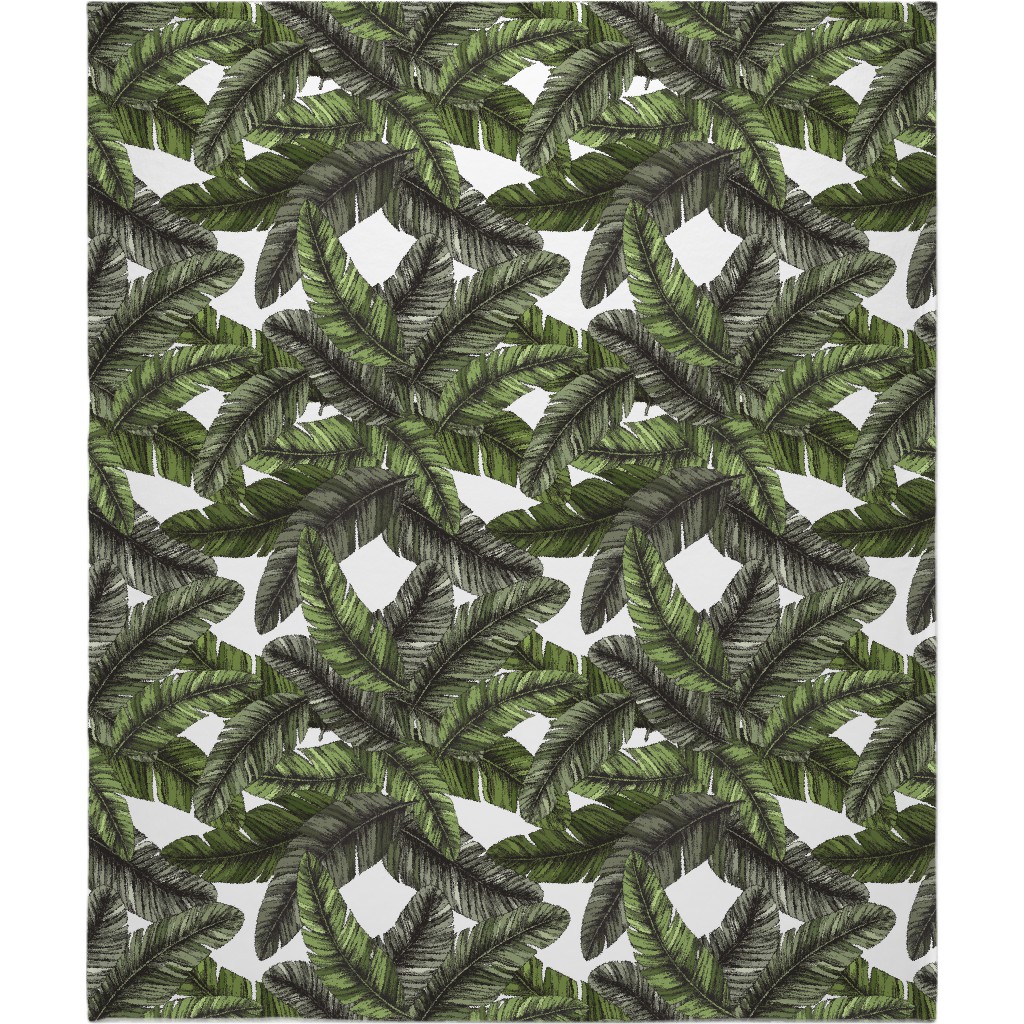 Tropical Palm Leaves - Green Blanket, Fleece, 50x60, Green