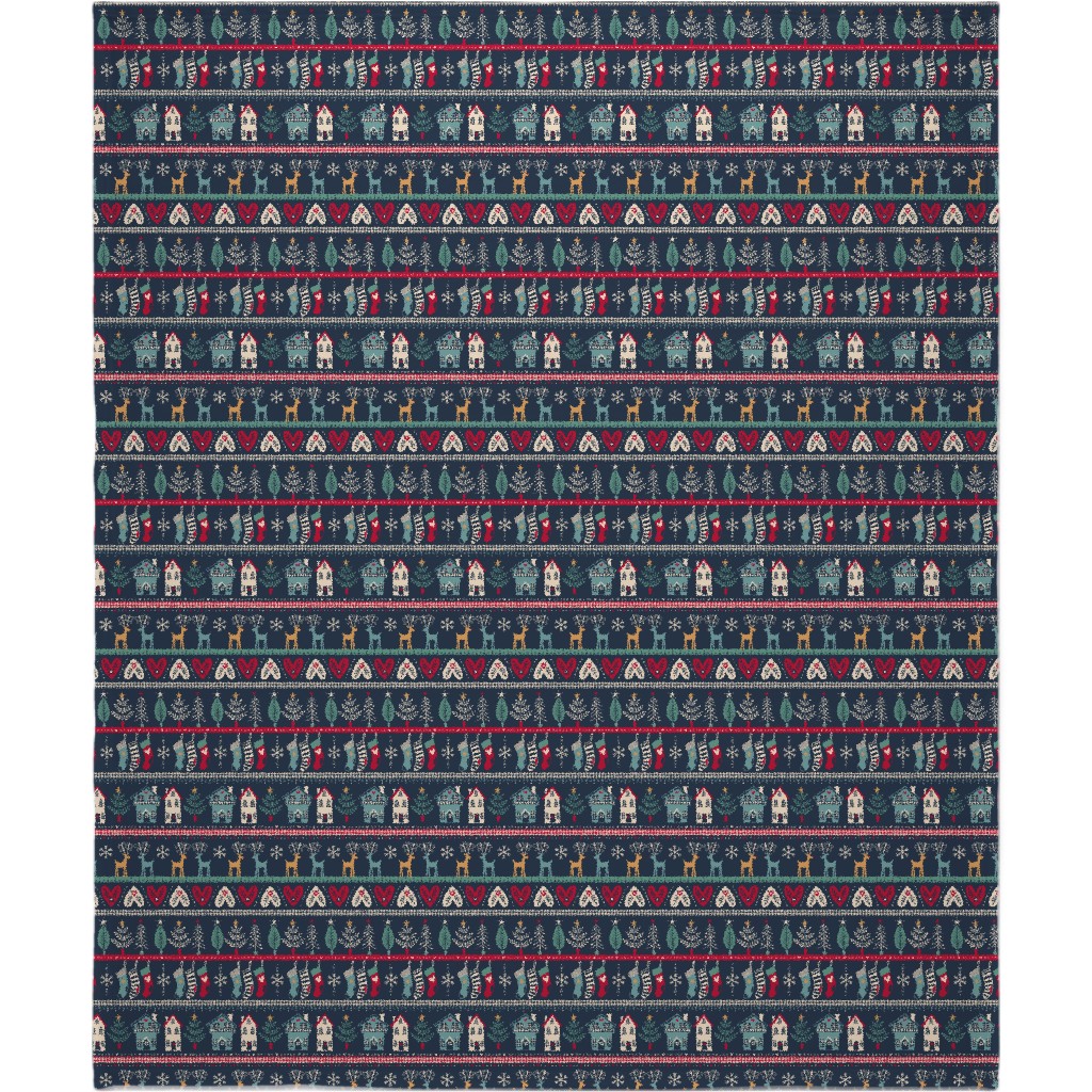 Vintage Nordic Christmas Blanket, Fleece, 50x60, Multicolor, Seaweed