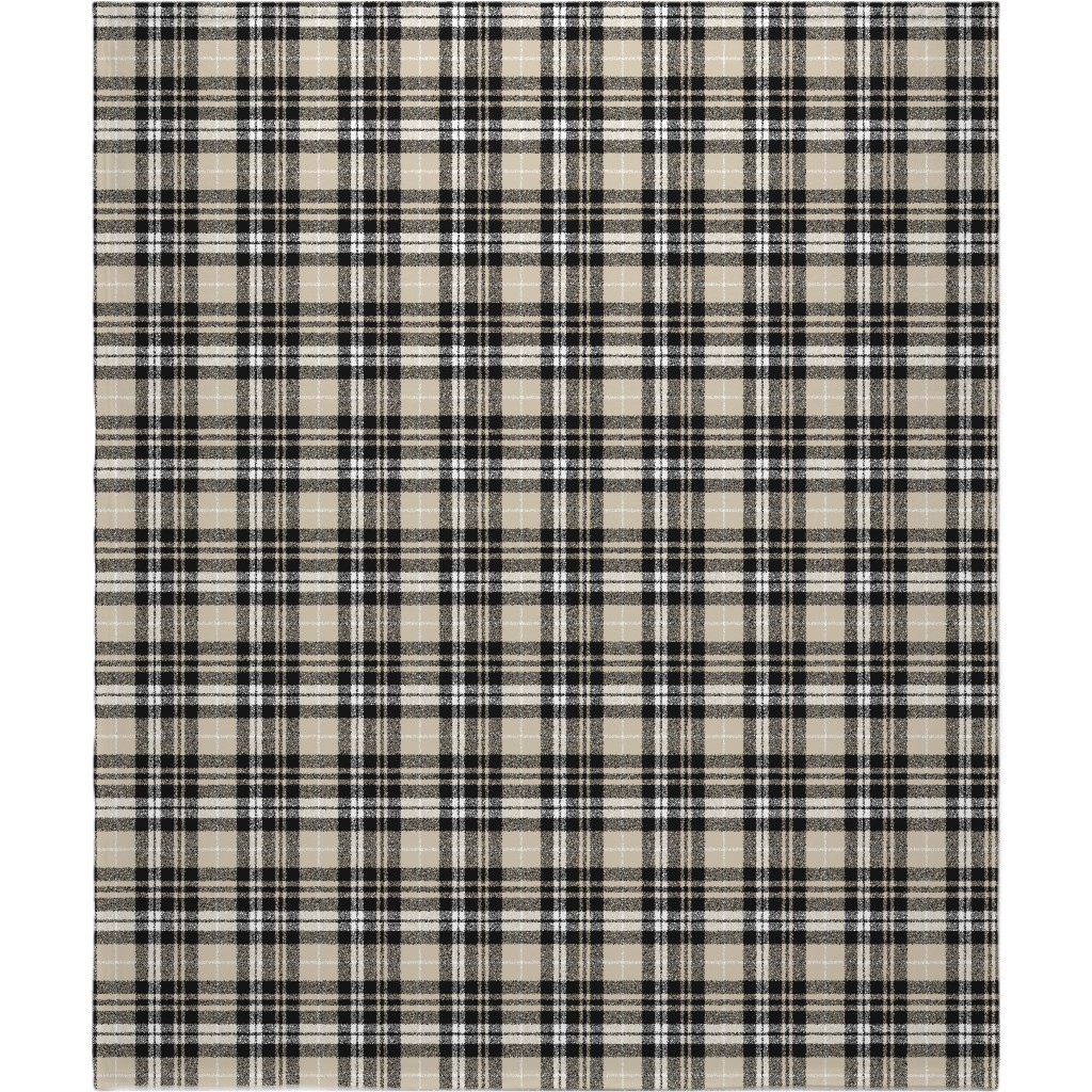 Fall Plaid Blanket, Fleece, 50x60, Beige, Black