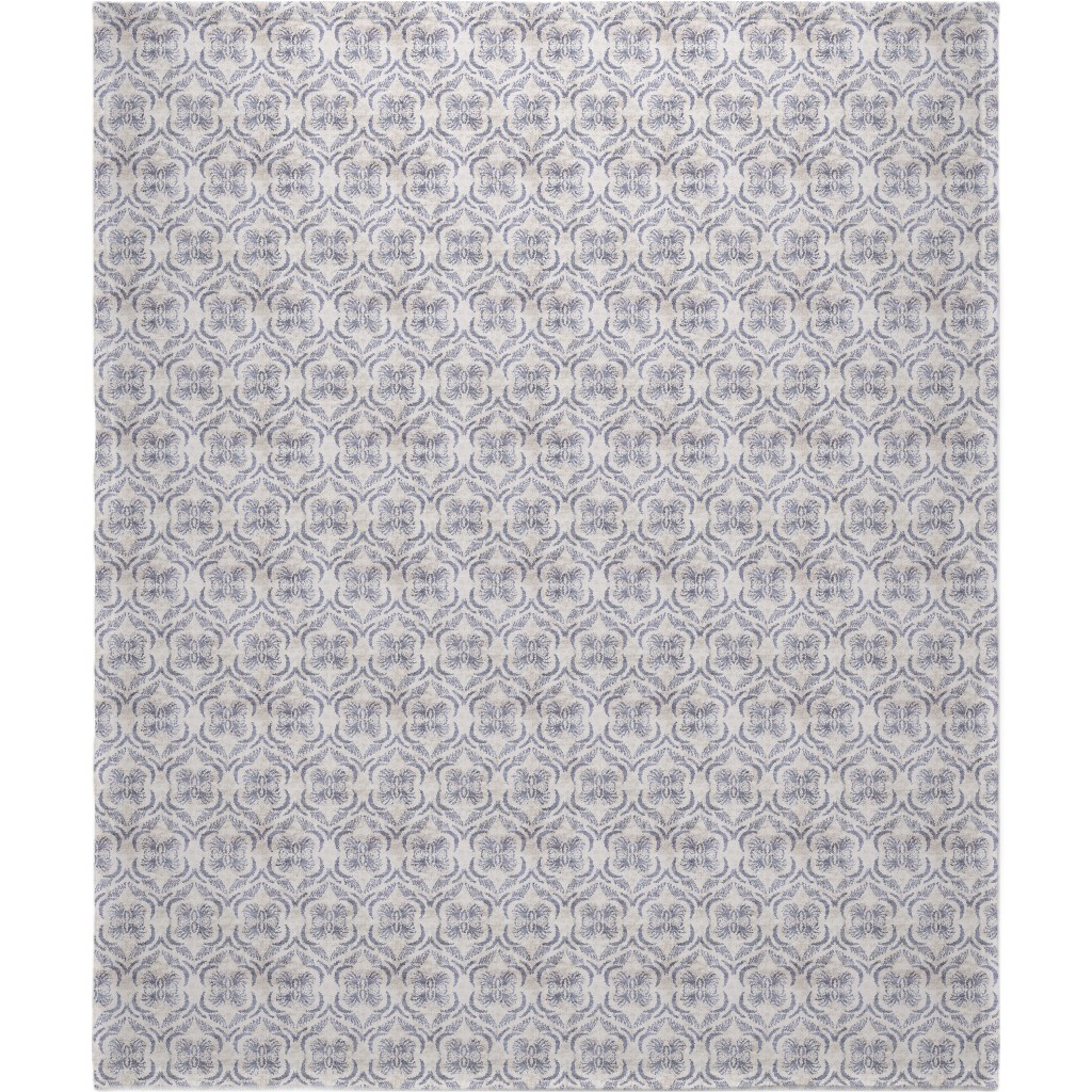 French Linen Geo Floral Blanket, Fleece, 50x60, Gray, Gray