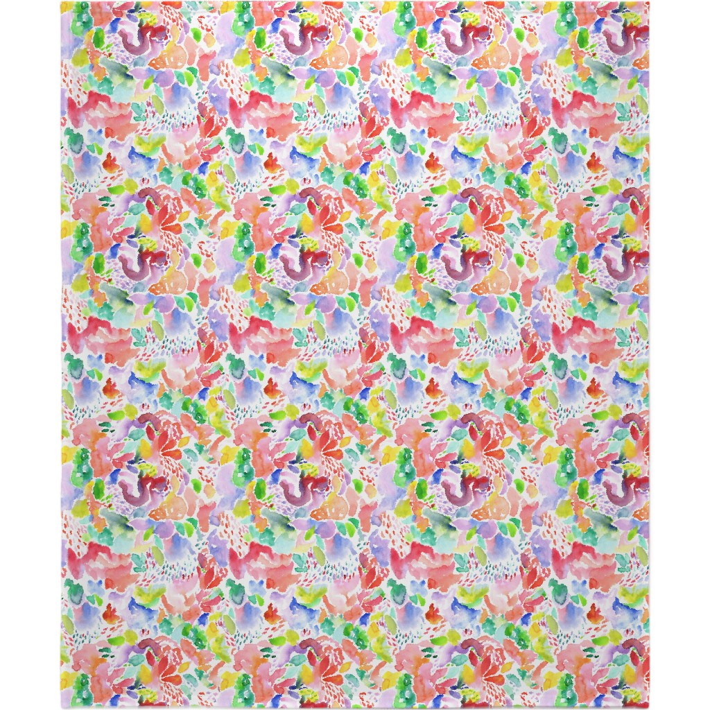 Happy Abstract Watercolor Blanket, Fleece, 50x60, Multicolor, Bright Coral