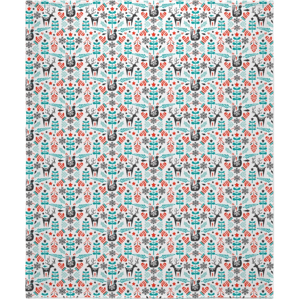 Hygge Folk Art Christmas Blanket, Fleece, 50x60, Multicolor
