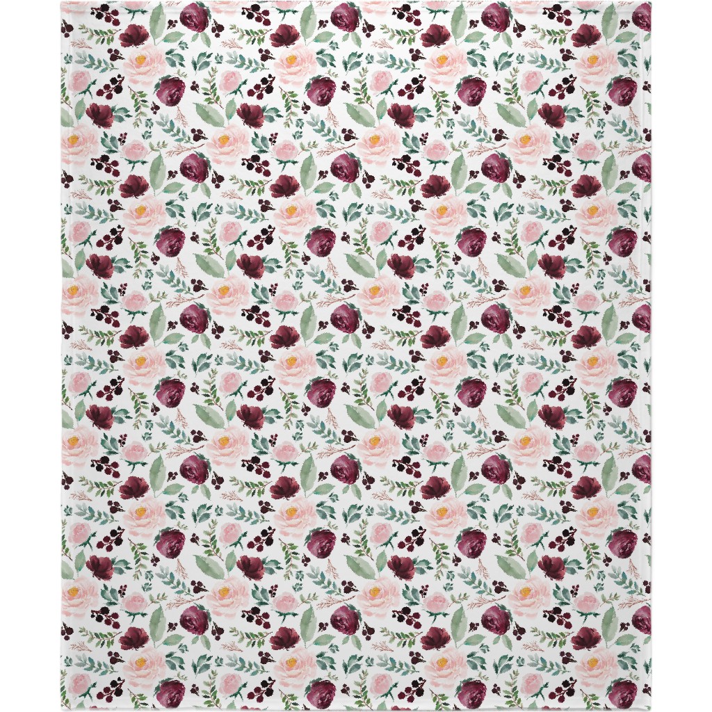 Wild At Heart Florals on White Blanket, Fleece, 50x60, Pink