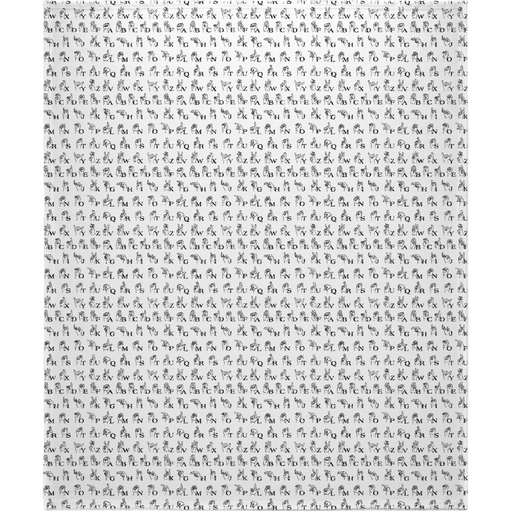 Sign Language Alphabet Blanket, Fleece, 50x60, White, White