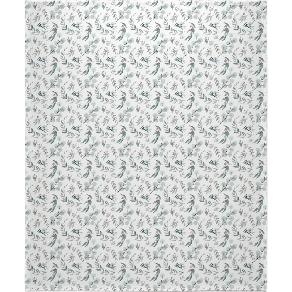 Eucalyptus Leaves Blanket, Fleece, 50x60, Green, Classic Green