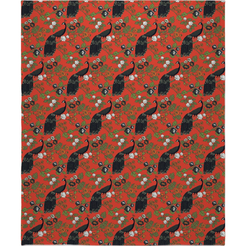 Peacock Garden - Red Blanket, Fleece, 50x60, Red, Red