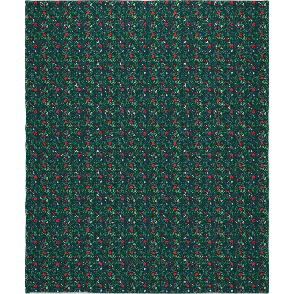 Merry Christmas Floral - Dark Blanket, Fleece, 50x60, Green