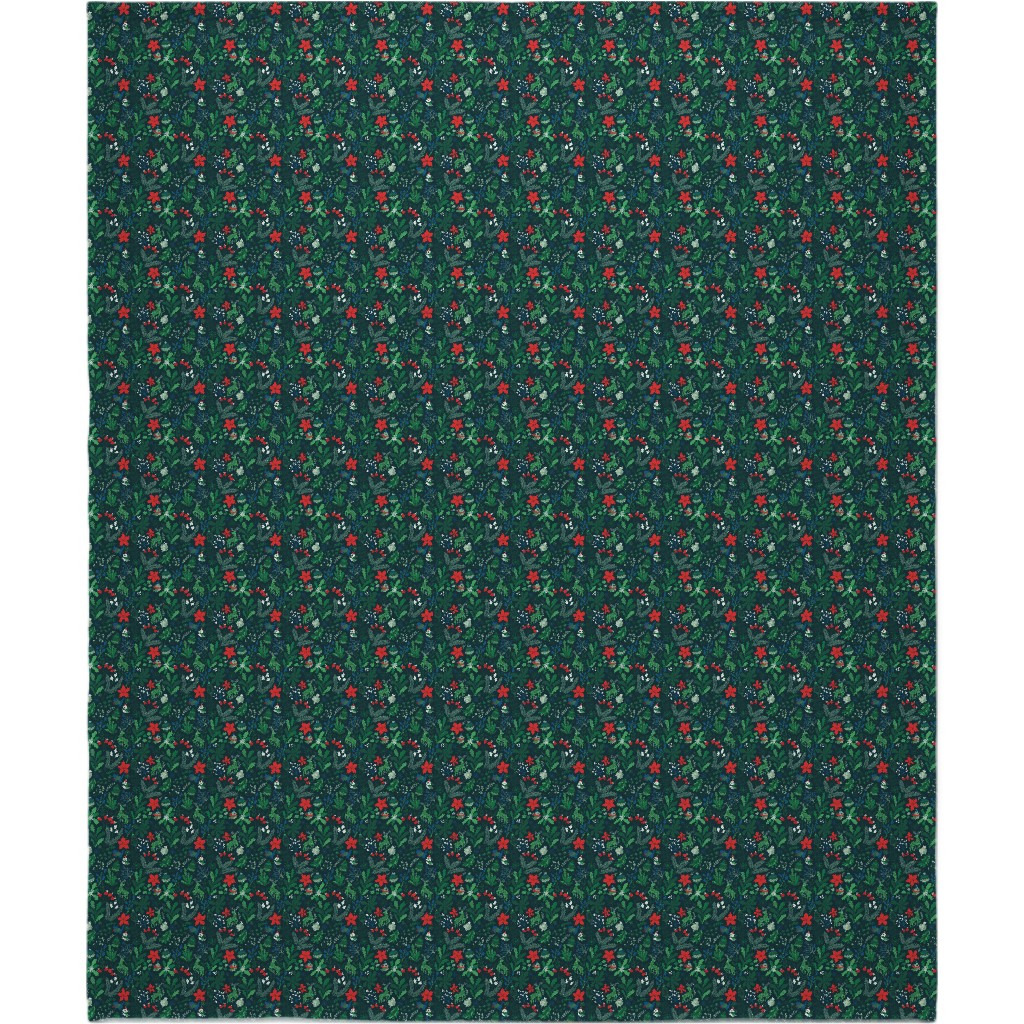 Merry Christmas Floral - Dark Blanket, Fleece, 50x60, Green