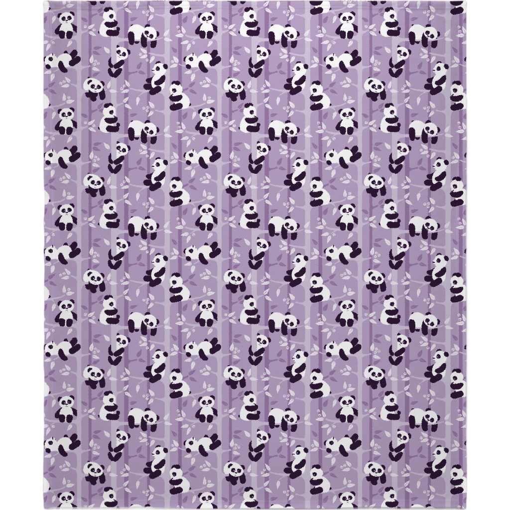 Pandas and Bamboo Blanket, Fleece, 50x60, Purple, Iris