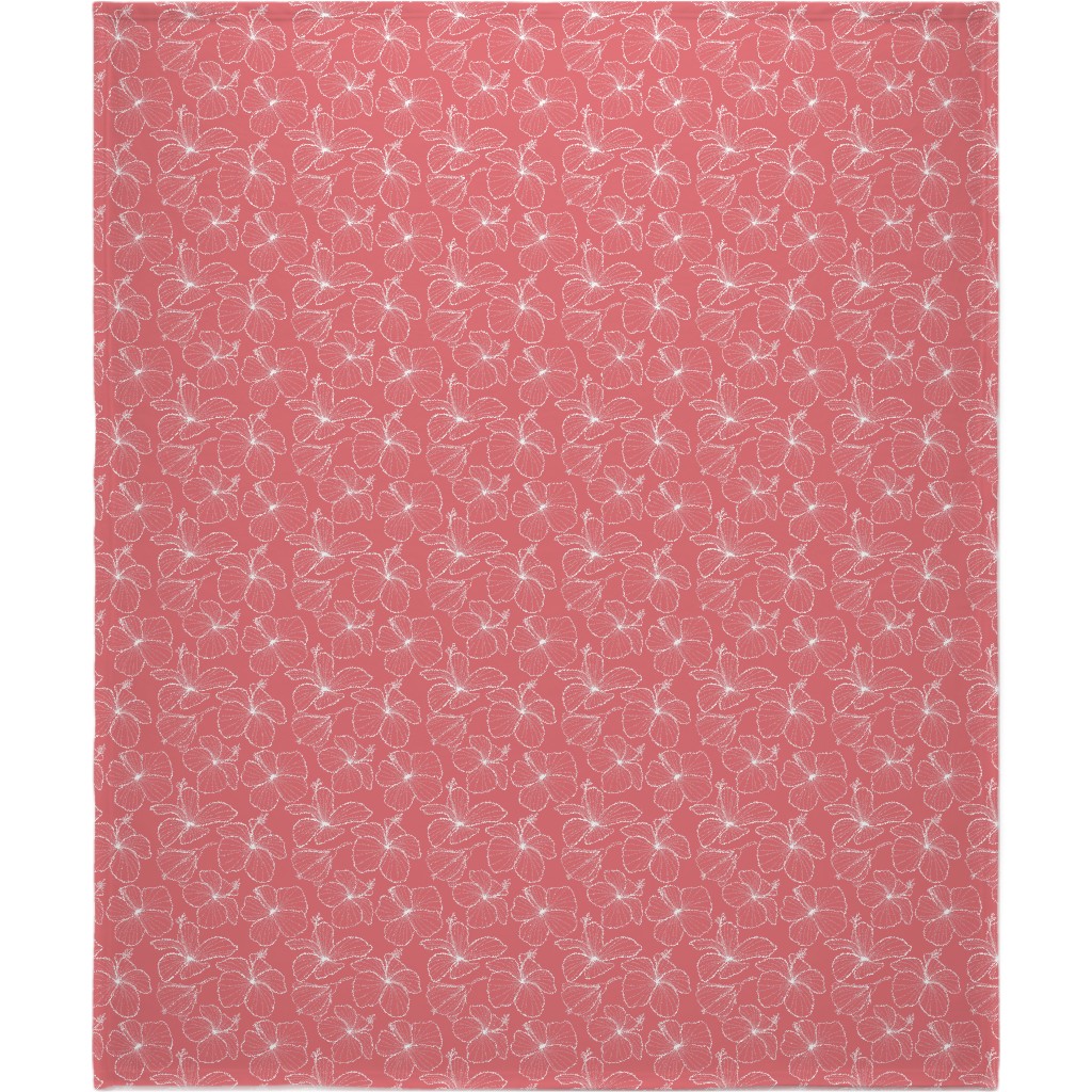 Hibiscus Line Art - Pink Blanket, Fleece, 50x60, Pink, Bright Pink