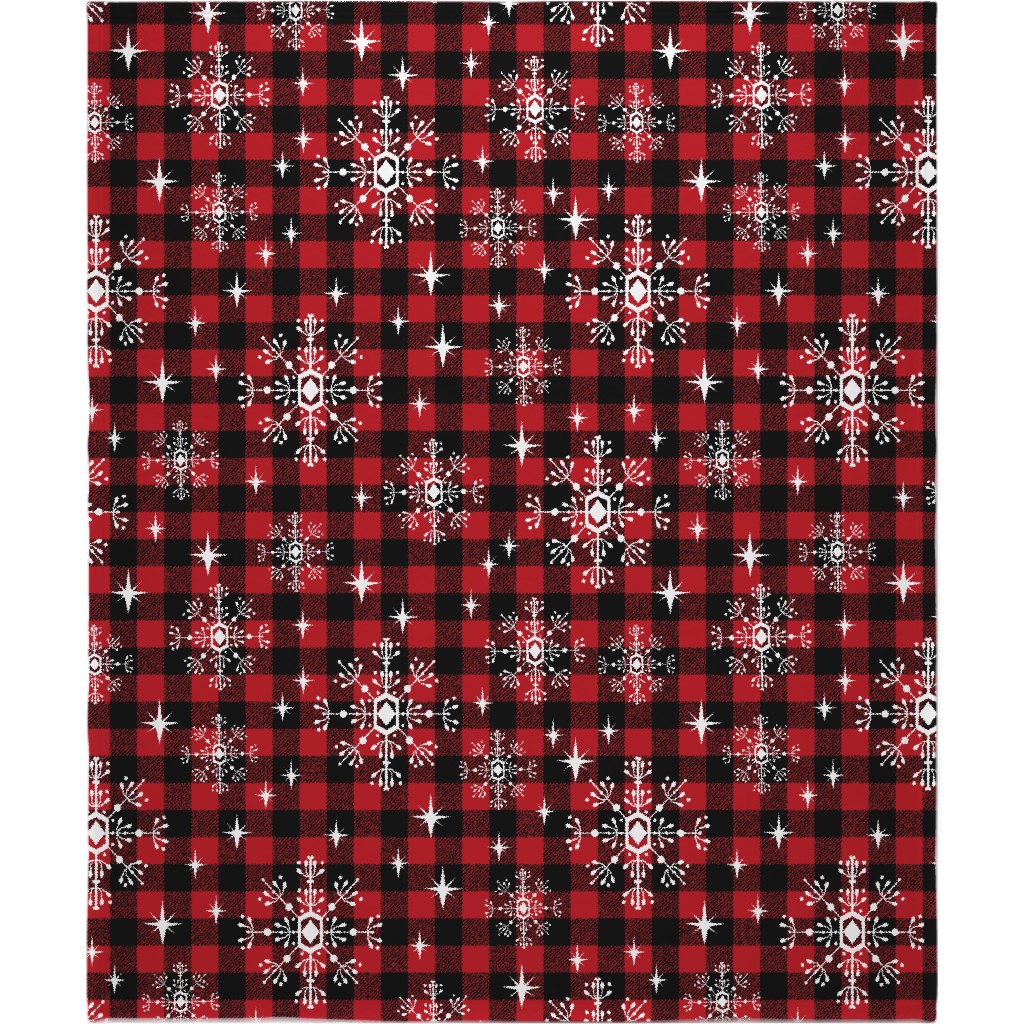 Buffalo Plaid Snowflakes Blanket, Fleece, 50x60, Red