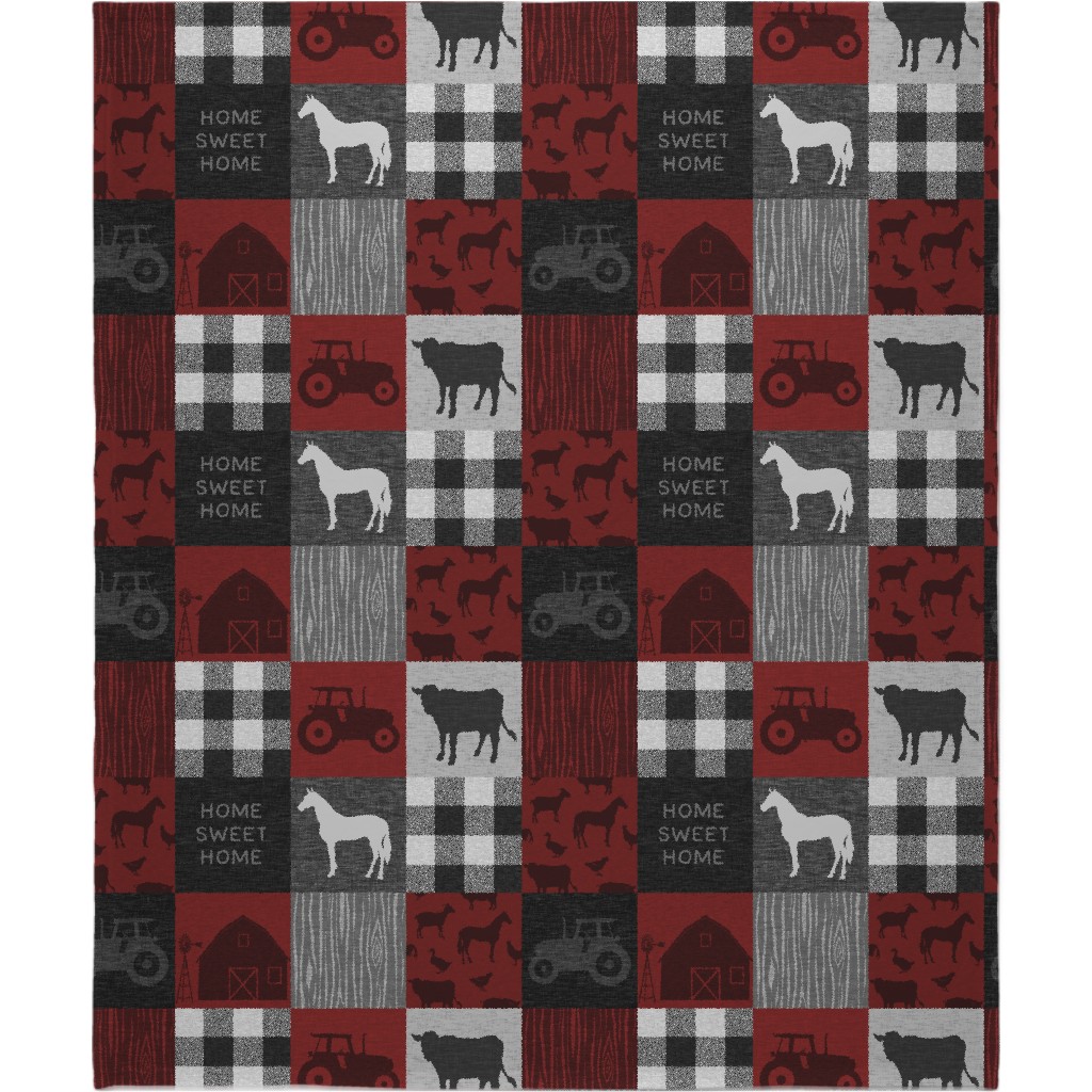 Home Sweet Home Farm - Red and Black Blanket, Fleece, 50x60, Red, Red